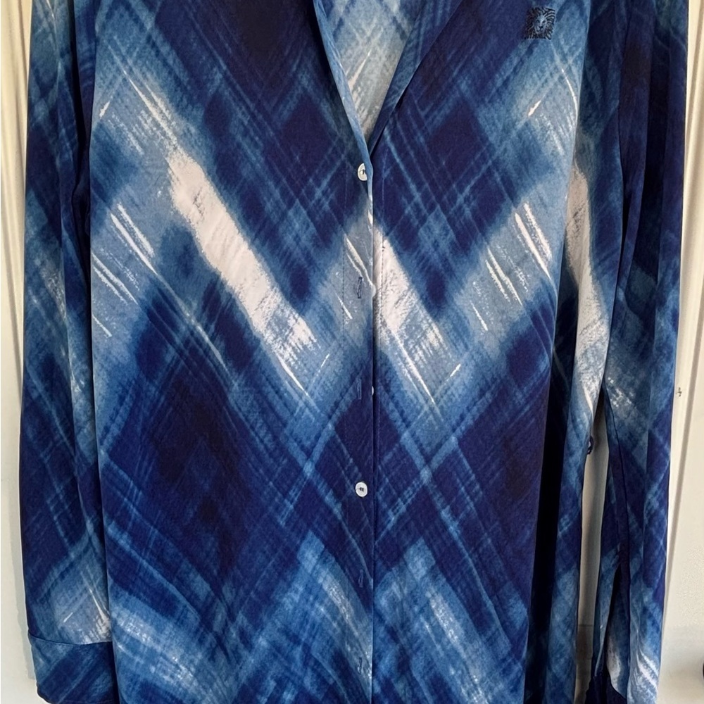 Anne Klein Blue Plaid Shirt